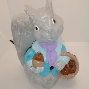 Hand Painted Vintage Ceramic Squirrel with Acorns in a Basket